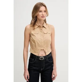 Pánská košile Bavlněná košile Gaudi béžová barva, regular, s klasickým límcem, 511FD45009 80X, vel. 34