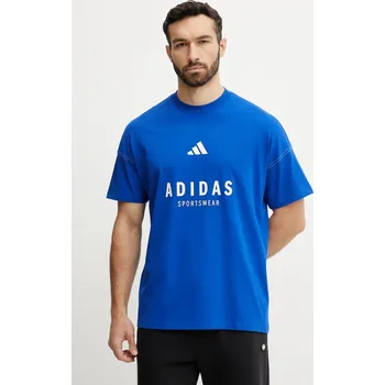 Bavlněné tričko adidas ALL SZN Graphic JJ3661 modrá 57X, vel. M
