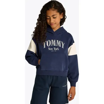 Chlapecká mikina Dětská bavlněná mikina Tommy Hilfiger tmavomodrá barva, s kapucí, s potiskem, KG0KG08520 KG0KG08520.PPYA 59X, vel. 152