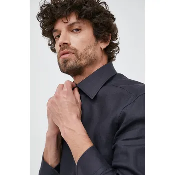 Pánská košile Plátěná košile BOSS tmavomodrá barva, slim, s klasickým límcem 50490234 59X, vel. 39