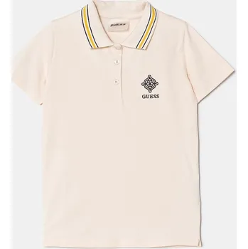 Dětské bavlněné tričko Guess béžová barva, s límečkem, J5RP01 KCOK1 J5RP01.KCOK1.PPYA 02X, vel. 105-112