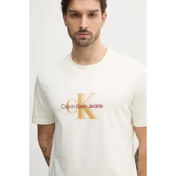 Bavlněné tričko Calvin Klein Jeans J30J327471 béžová 01X, vel. XL