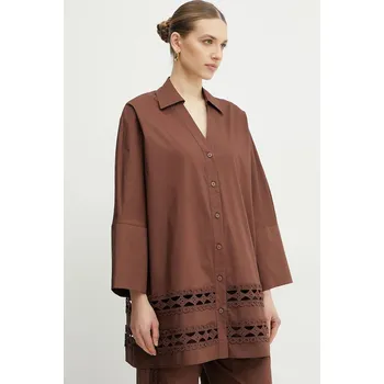 Pánská košile Bavlněná košile Twinset hnědá barva, relaxed, s klasickým límcem, 251LB2KBB 88X, vel. M