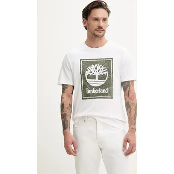 Pánské tričko Bavlněné tričko Timberland bílá barva, s potiskem, TB0A6DUD1001 00X, vel. S