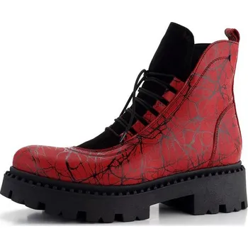 Dámské kozačky Barton kotník zateplený červený s černým potiskem 23104 - 38 | P681132