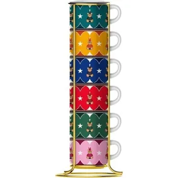 Příprava kávy Bialetti Joyful Christmas šálky na espresso se stojánkem, 6ks různobarevné