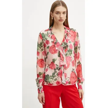 Dámská halenka Halenka s příměsí hedvábí Guess SOAVE růžová barva, vzorovaná, W5RH55 WE550 W5RH55.WE550 39X, vel. XS