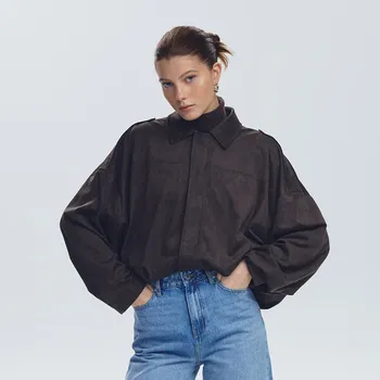 Dámský kabát Reserved - Košile z imitace semiše - tmavě hnědá - 222GU-89X - 222GU-89X-S