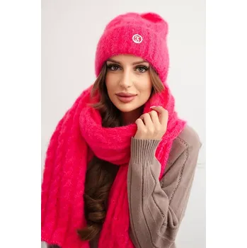 Pokrývka hlavy Kesi Dámská souprava čepice a šály s pruhy se zdobením neonově růžový Polski fuchsiová 3443330