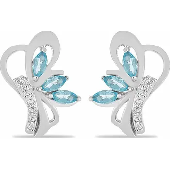 Náušnice Náušnice stříbrné s broušenými Swiss Blue topazy a zirkony Ag 925 026339 SBT 1,4 cm, 3,9 g