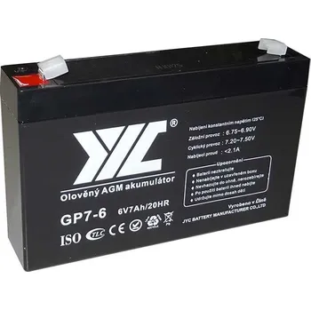 Záložní baterie Pb akumulátor JYC GP7-6 VRLA AGM 6V/7Ah
