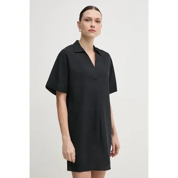 Dámské šaty Šaty s příměsí lnu Calvin Klein černá barva, mini, oversize, K20K208382 99X, vel. 38