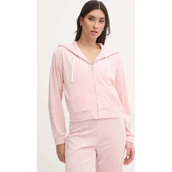 Dámská mikina Pyžamová mikina Juicy Couture LIV RIB VELOUR HOODIE dámská, růžová barva, JCLBJ125503 30X, vel. XXS