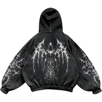 Pánská mikina Pánská mikina s kapucí a kapsami Černá jednobarevná mikina s gotickým motivem anděla z bavlny a polyesteru Stylový streetwear pro muže XS