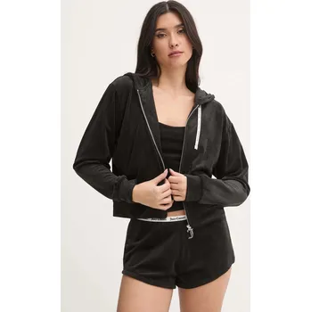 Dámská mikina Pyžamová mikina Juicy Couture LIV RIB VELOUR HOODIE dámská, černá barva, JCLBJ125503 99X, vel. XXS