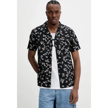 Pánská košile Košile s příměsí lnu Superdry pánská, černá barva, regular, s klasickým límcem, M4010793A-F8M M4010793A.F8M 99X, vel. XL