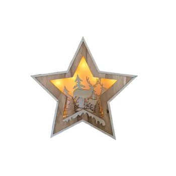 Vánoční světelná dekorace LAMER Dřevěná hvězda s LED osvětlením Jeleni v lese - s drobnou vadou za akční cenu