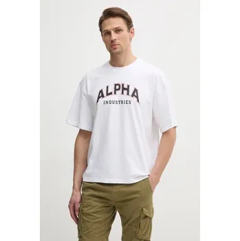 Pánské tričko Bavlněné tričko Alpha Industries College bílá barva, s potiskem, 146501 00X, vel. XXL