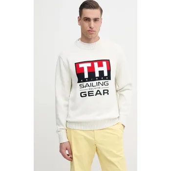Pánský svetr Bavlněný svetr Tommy Hilfiger SAILING pánský, bílá barva, MN0MN00017 00X, vel. S
