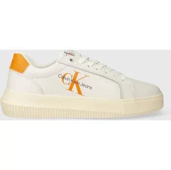 Dámské tenisky Kožené tenisky Calvin Klein Jeans YW0YW00823 CHUNKY CUPSOLE MONOLOGO W bílá barva, YW0YW00823 00E, EUR 38