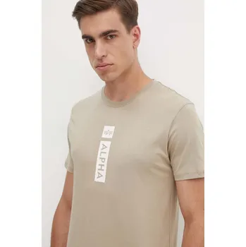 Pánské tričko Bavlněné tričko Alpha Industries béžová barva, s potiskem, 146509 08X, vel. XL