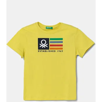 Dětské bavlněné tričko United Colors of Benetton žlutá barva, s potiskem, 3I1XG10HT 3I1XG10HT.P.Seasonal 11X, vel. 82