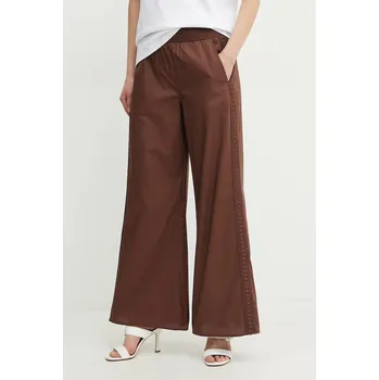 Dámské kalhoty Bavlněné kalhoty Twinset dámské, hnědá barva, široké, high waist, 251LB2KCC 88X, vel. XS