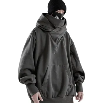 Pánská mikina Pánská mikina s kapucí a rolákem Jednobarevná mikina se symbolem a kapsami z bavlny, polyesteru a spandexu Pohodlný moderní streetwear šedá XXS