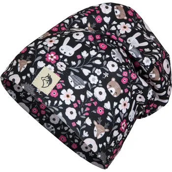 Čepice Dívčí flísová čepice - Wolf & Wolfie C2505, černá, lesní zvířatka Barva: Černá, Velikost: 52-54