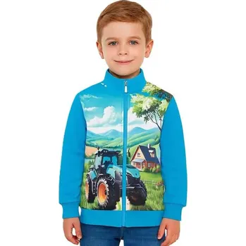 Dětská móda KUGO CHLAPECKÁ MIKINA S TRAKTOREM TYRKYSOVÁ - PT2513 Velikost: 128, Barva: Tyrkys