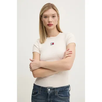 Pánské tričko Tričko Tommy Jeans béžová barva, DW0DW20463 01X, vel. XS