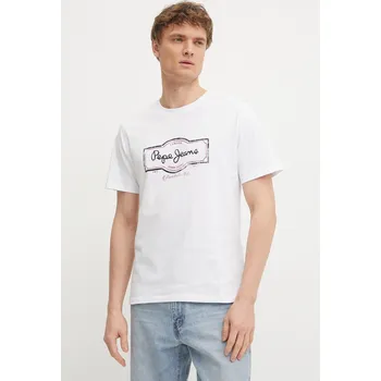 Pánské tričko Bavlněné tričko Pepe Jeans DAXTON TEE bílá barva, s potiskem, PM509786 00X, vel. XL