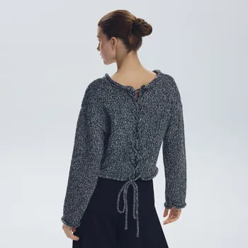 Dámský svetr Reserved - Svetr s vázáním na zádech - tmavě šedá - 536HH-90M - 536HH-90M-XL