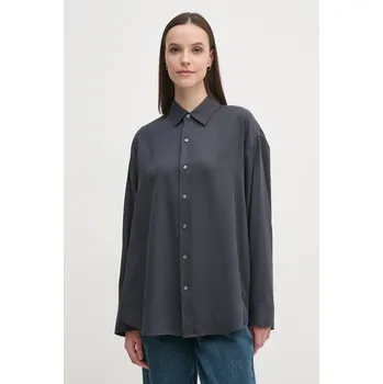 Dámská košile Košile Calvin Klein Jeans dámská, šedá barva, relaxed, s klasickým límcem, J20J224860 90Y, vel. XS