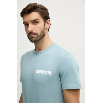 Pánské tričko Bavlněné tričko Calvin Klein tyrkysová barva, s potiskem, K10K113800 60X, vel. S