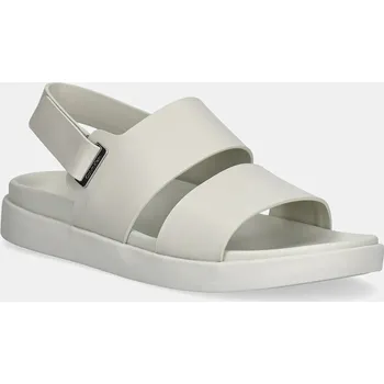 Dámské sandále Kožené sandály Calvin Klein FLAT ADJ SANDAL EYELET dámské, béžová barva, HW0HW02488 01X, EUR 36