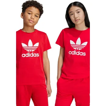 Dětské bavlněné tričko adidas Originals TREFOIL TEE červená barva, s potiskem, IY7423 33X, vel. 170