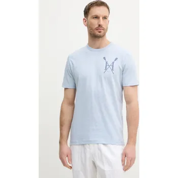 Pánské tričko Bavlněné tričko Hackett London modrá barva, s potiskem, HM500891 05X, vel. S