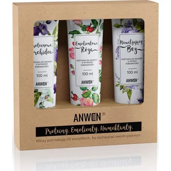 Vlasová regenerace Anwen, sada kondicionérov na vlasy s vysokou pórovitosťou Proteínová orchidea 100ml + zvláčňujúca ruža 100ml + hydratačná bazová bobuľa 100ml