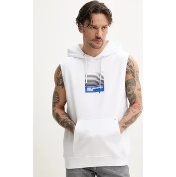 Dámská vesta Bavlněná vesta Karl Lagerfeld Jeans bílá barva, s kapucí, s potiskem, A2M20029 00X, vel. L