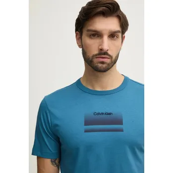 Pánské tričko Tričko Calvin Klein tyrkysová barva, s potiskem, K10K113803 69X, vel. M