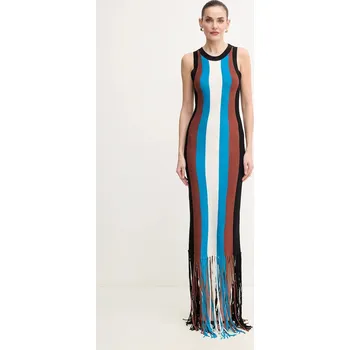 Dámské šaty Šaty s příměsí lnu Silvian Heach RICIAMI modrá barva, maxi, GPP25026VE 55X, vel. XL