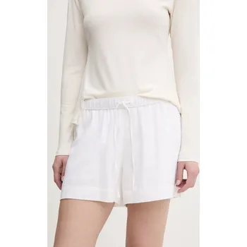 Dámské kraťasy Lněné kraťasy Abercrombie & Fitch dámské, bílá barva, hladké, high waist, KI149-5187 KI149.5187.100 00X, vel. L