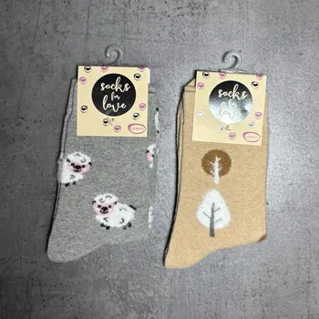 Dámské ponožky Dámské teplé ponožky s obrázky šedé/ovečka, béžové/lísteček 2 páry 37714 - 39-42 | P699742