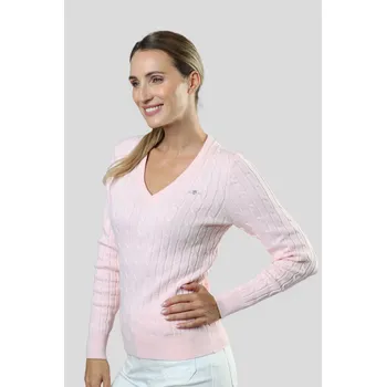 Dámský svetr SVETR GANT STRETCH COTTON CABLE V-NECK SALMON