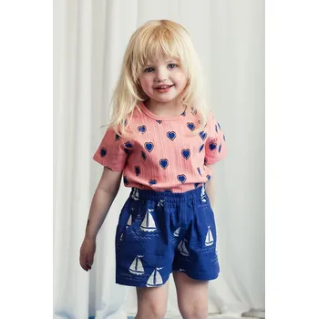 Dětské bavlněné tričko Mini Rodini Outlined hearts 2522013128 růžová 30X, vel. 68-74