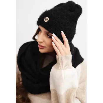Kesi Dámská souprava s čepicí a šálou z měkkého úpletu černý Polski černá | krémová 3440967