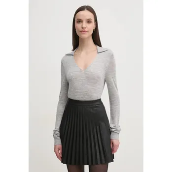 Dámský svetr Svetr z vlněné směsi Calvin Klein dámský, šedá barva, lehký, K20K208029 90X, vel. XS
