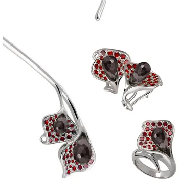 Souprava šperků Stříbrný set šperků 531 s českým granátem, rhodiovaný - kala Velikost: 56
