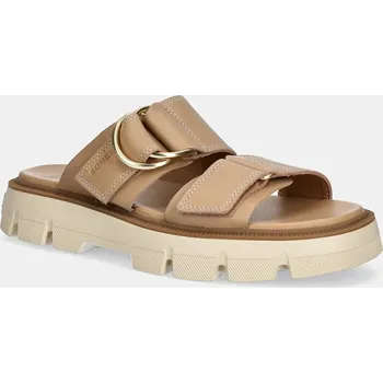 Dámské pantofle Kožené pantofle Sorel REIN CB SLIDE dámské, béžová barva, na platformě, 2113111246 80X, EUR 40